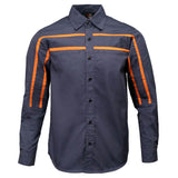 MMCC Men's Octane Long Sleeve Mechanic Shirt - Grey with Orange Stripe - 50-50 Cotton Poly - MMCC16001