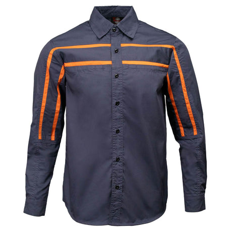 MMCC Men's Octane Long Sleeve Mechanic Shirt - Grey with Orange Stripe - 50-50 Cotton Poly - MMCC16001