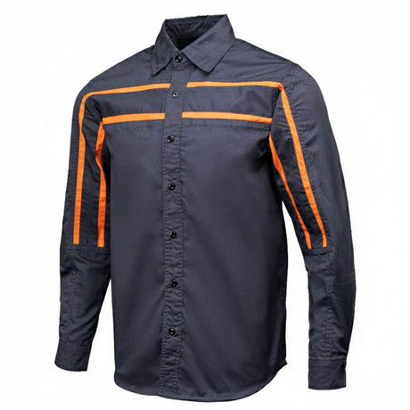 MMCC Men's Octane Long Sleeve Mechanic Shirt - Grey with Orange Stripe - 50-50 Cotton Poly - MMCC16001
