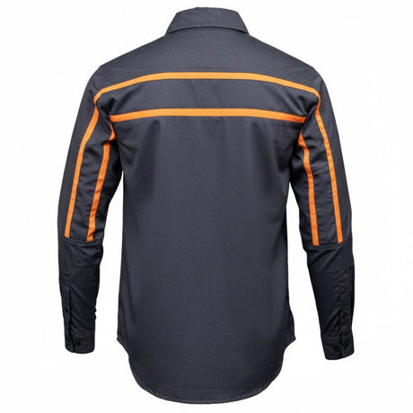 MMCC Men's Octane Long Sleeve Mechanic Shirt - Grey with Orange Stripe - 50-50 Cotton Poly - MMCC16001