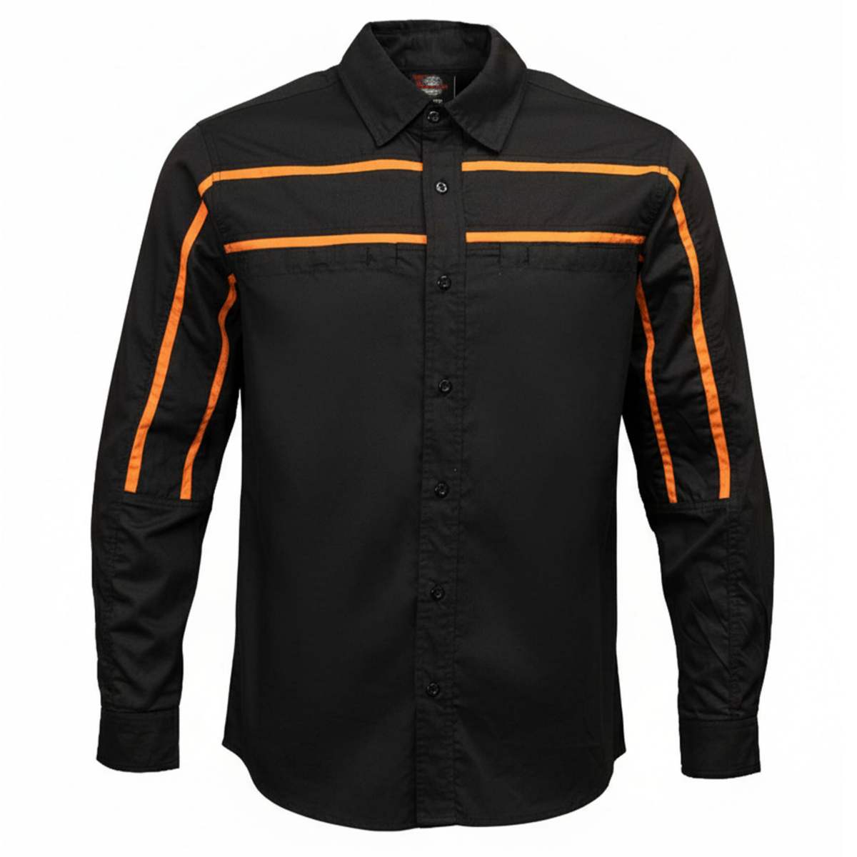 Men's Octane Long Sleeve Mechanic Shirt - Black with Orange Stripe - 50-50 Cotton Poly - MMCC16003
