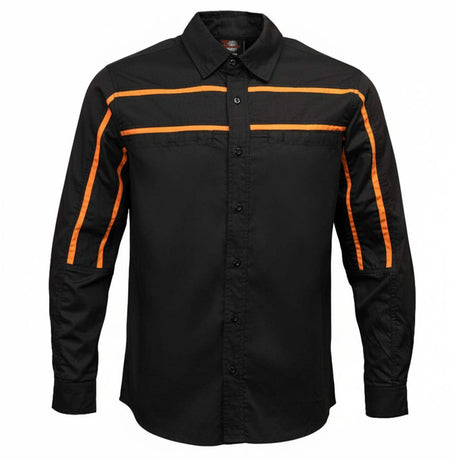 Men's Octane Long Sleeve Mechanic Shirt - Black with Orange Stripe - 50-50 Cotton Poly - MMCC16003