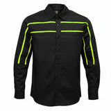 Men's Octane Long Sleeve Mechanic Shirt - Black with Neon Green Stripe - 50-50 Cotton Poly - MMCC16004