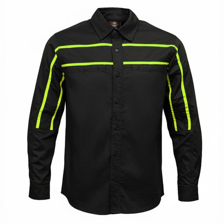 Men's Octane Long Sleeve Mechanic Shirt - Black with Neon Green Stripe - 50-50 Cotton Poly - MMCC16004