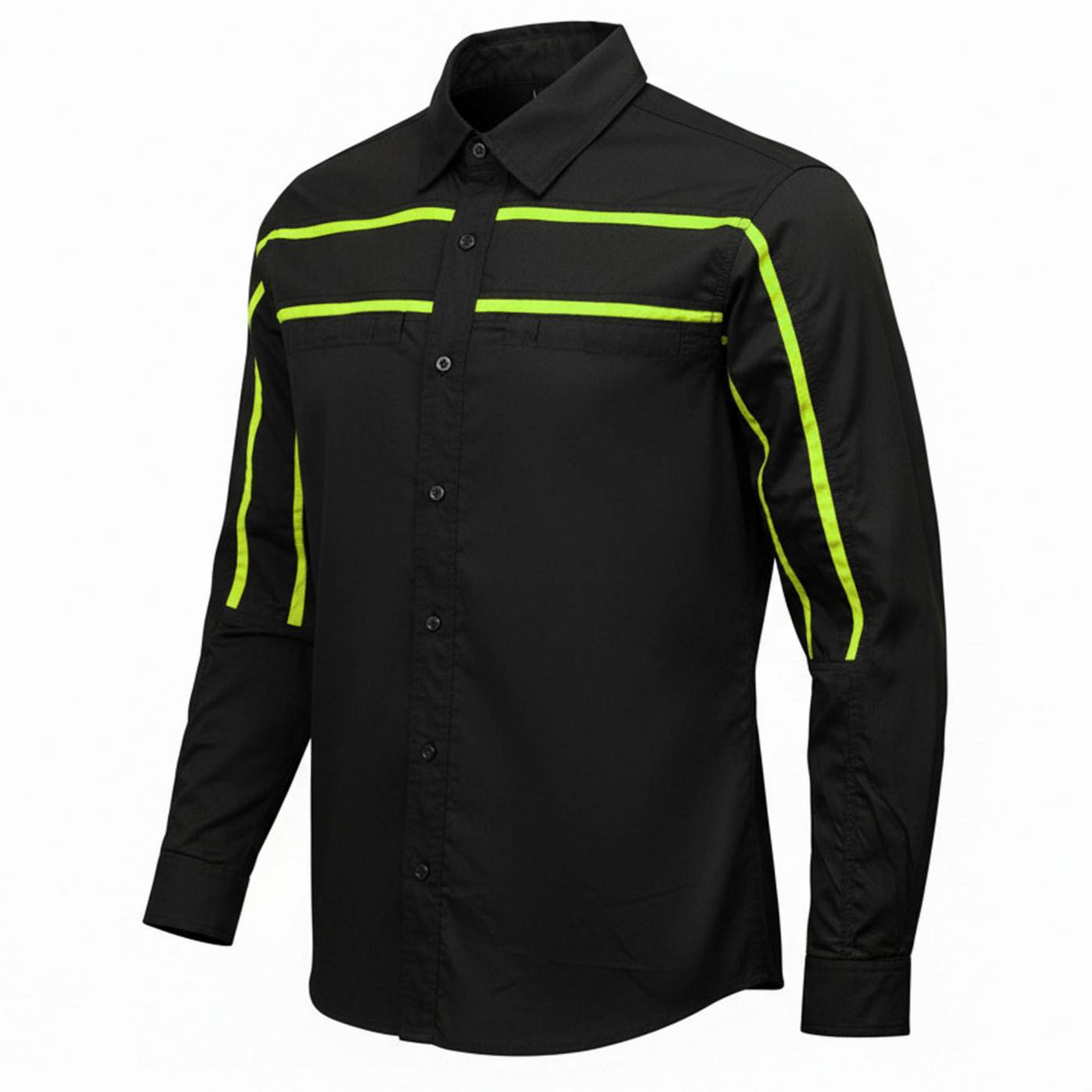 Men's Octane Long Sleeve Mechanic Shirt - Black with Neon Green Stripe - 50-50 Cotton Poly - MMCC16004