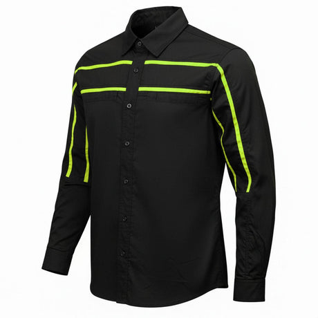 Men's Octane Long Sleeve Mechanic Shirt - Black with Neon Green Stripe - 50-50 Cotton Poly - MMCC16004
