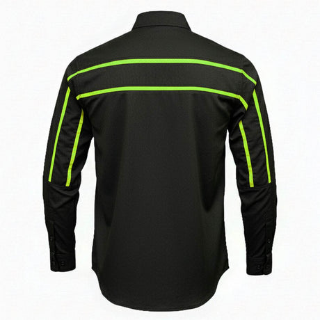 Men's Octane Long Sleeve Mechanic Shirt - Black with Neon Green Stripe - 50-50 Cotton Poly - MMCC16004