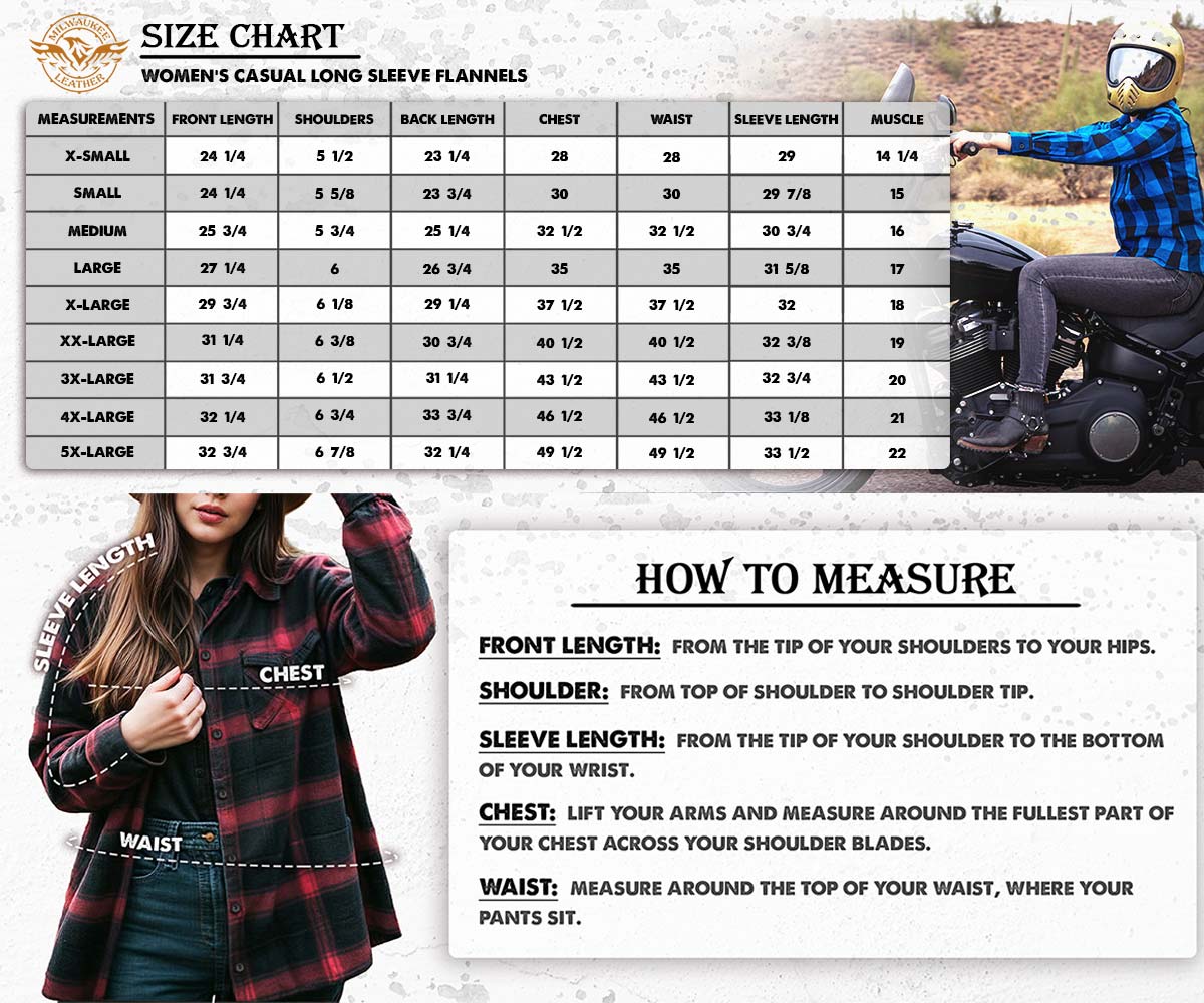 Milwaukee Leather MNG21612 Women's Black and Pink with Blue Long Sleeve Cotton Flannel Shirt