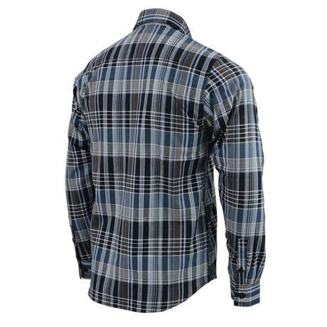 Milwaukee Leather MNG11626 Men's Flannel Plaid Black and White with Blue Long Sleeve Cotton Button Down Shirt