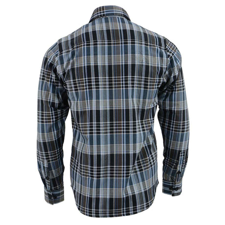 Milwaukee Leather MNG11626 Men's Flannel Plaid Black and White with Blue Long Sleeve Cotton Button Down Shirt