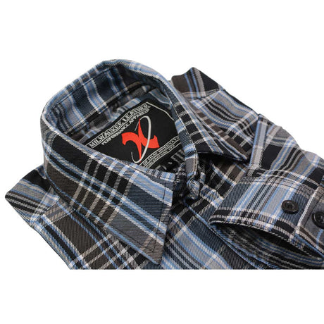 Milwaukee Leather MNG11626 Men's Flannel Plaid Black and White with Blue Long Sleeve Cotton Button Down Shirt