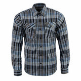 Milwaukee Leather MNG11626 Men's Flannel Plaid Black and White with Blue Long Sleeve Cotton Button Down Shirt