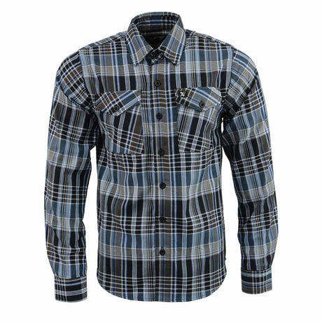 Milwaukee Leather MNG11626 Men's Flannel Plaid Black and White with Blue Long Sleeve Cotton Button Down Shirt
