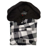 Milwaukee Leather MNG11629 Men's Long Sleeve Flannel Black and White Cotton Button Down Shirt w/ Hoodie
