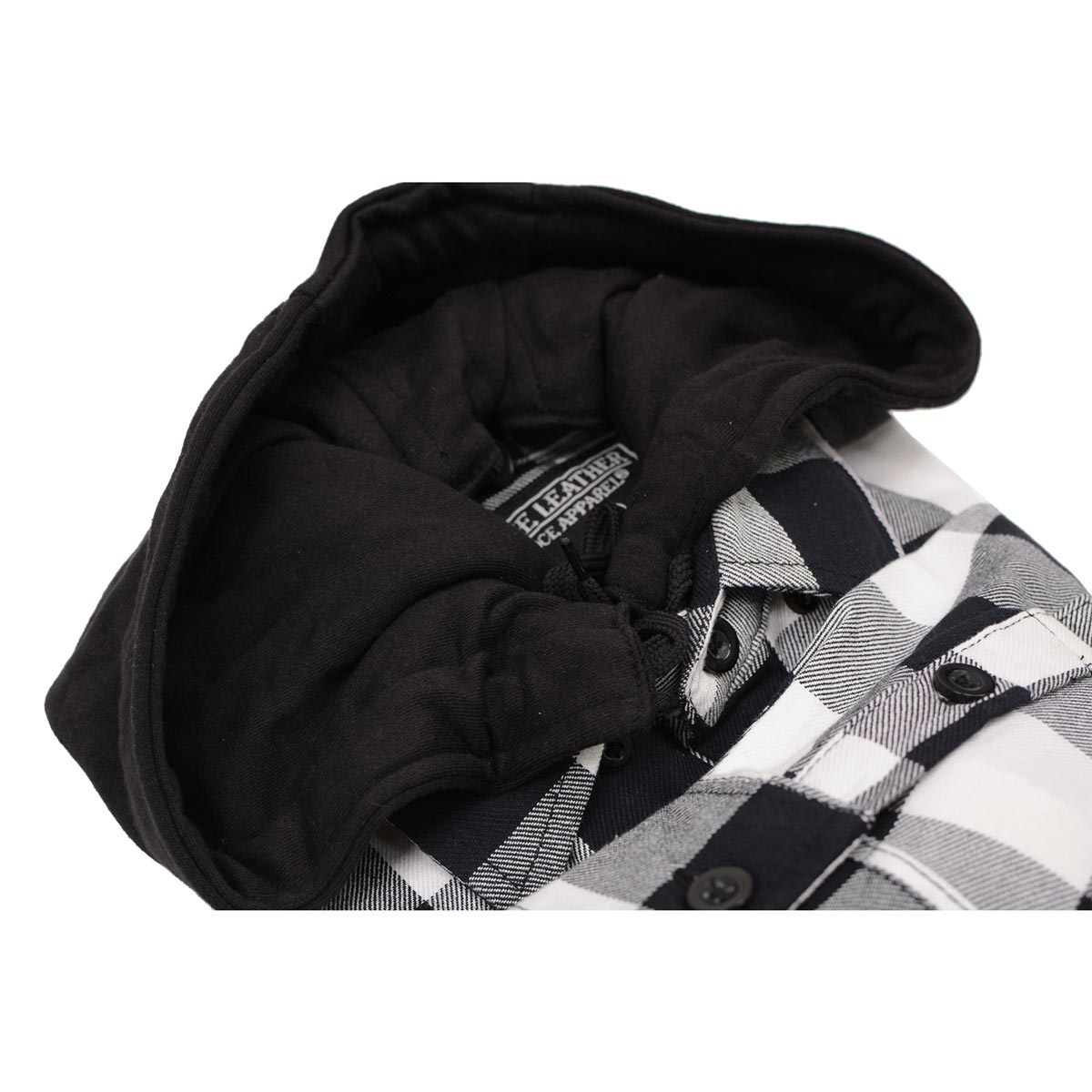Milwaukee Leather MNG11629 Men's Long Sleeve Flannel Black and White Cotton Button Down Shirt w/ Hoodie