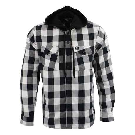 Milwaukee Leather MNG11629 Men's Long Sleeve Flannel Black and White Cotton Button Down Shirt w/ Hoodie