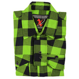 Milwaukee Leather MNG11632 Men's Flannel Plaid Black and Neon Green Long Sleeve Cotton Button Down Shirt