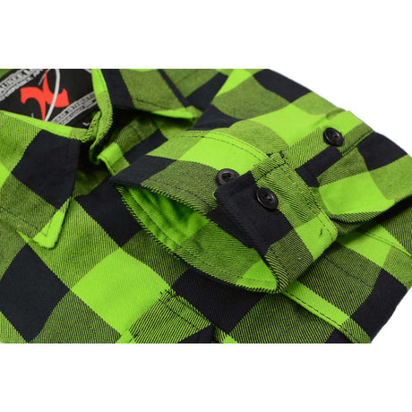 Milwaukee Leather MNG11632 Men's Flannel Plaid Black and Neon Green Long Sleeve Cotton Button Down Shirt