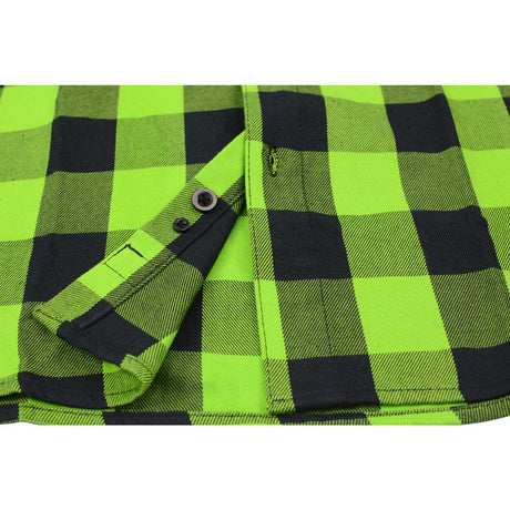 Milwaukee Leather MNG11632 Men's Flannel Plaid Black and Neon Green Long Sleeve Cotton Button Down Shirt