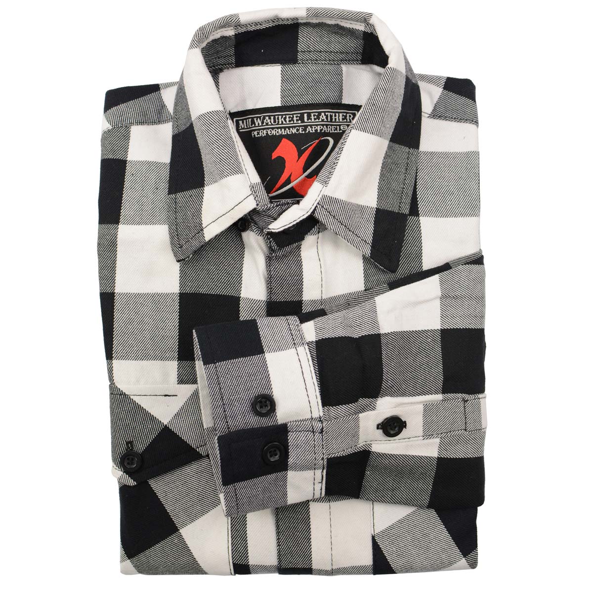 Milwaukee Leather MNG11633 Men's Flannel Plaid Shirt Black and White Long Sleeve Cotton Button Down Shirt