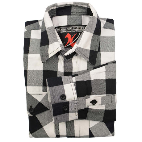 Milwaukee Leather MNG11633 Men's Flannel Plaid Shirt Black and White Long Sleeve Cotton Button Down Shirt