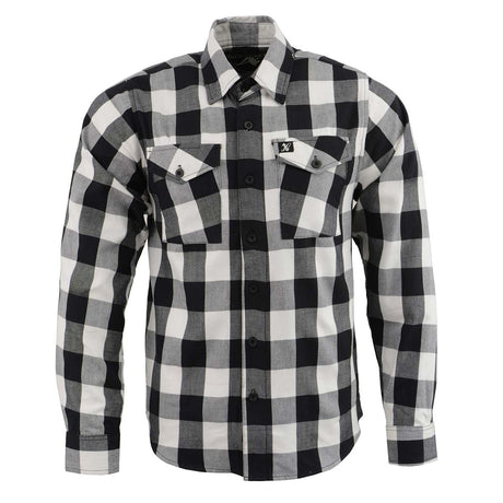 Milwaukee Leather MNG11633 Men's Flannel Plaid Shirt Black and White Long Sleeve Cotton Button Down Shirt