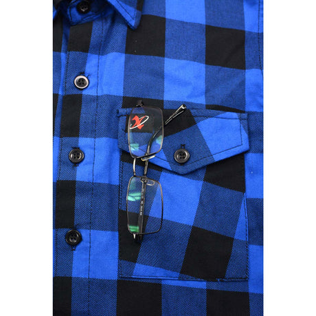 Men's "Blue Angles" Black/Blue Cotton Button Down Flannel Shirt - MNG11634 - by Milwaukee Leather