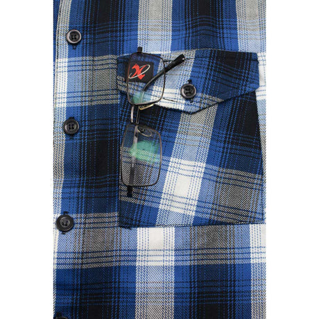 Milwaukee Leather MNG11635 Men's Flannel Plaid Blue and White Long Sleeve Cotton Button Down Shirt