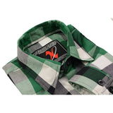 Men's "Enfield" White/Green Cotton Button Down Flannel Shirt - MNG11636 - by Milwaukee Leather