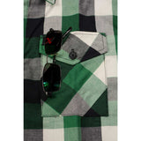 Men's "Enfield" White/Green Cotton Button Down Flannel Shirt - MNG11636 - by Milwaukee Leather