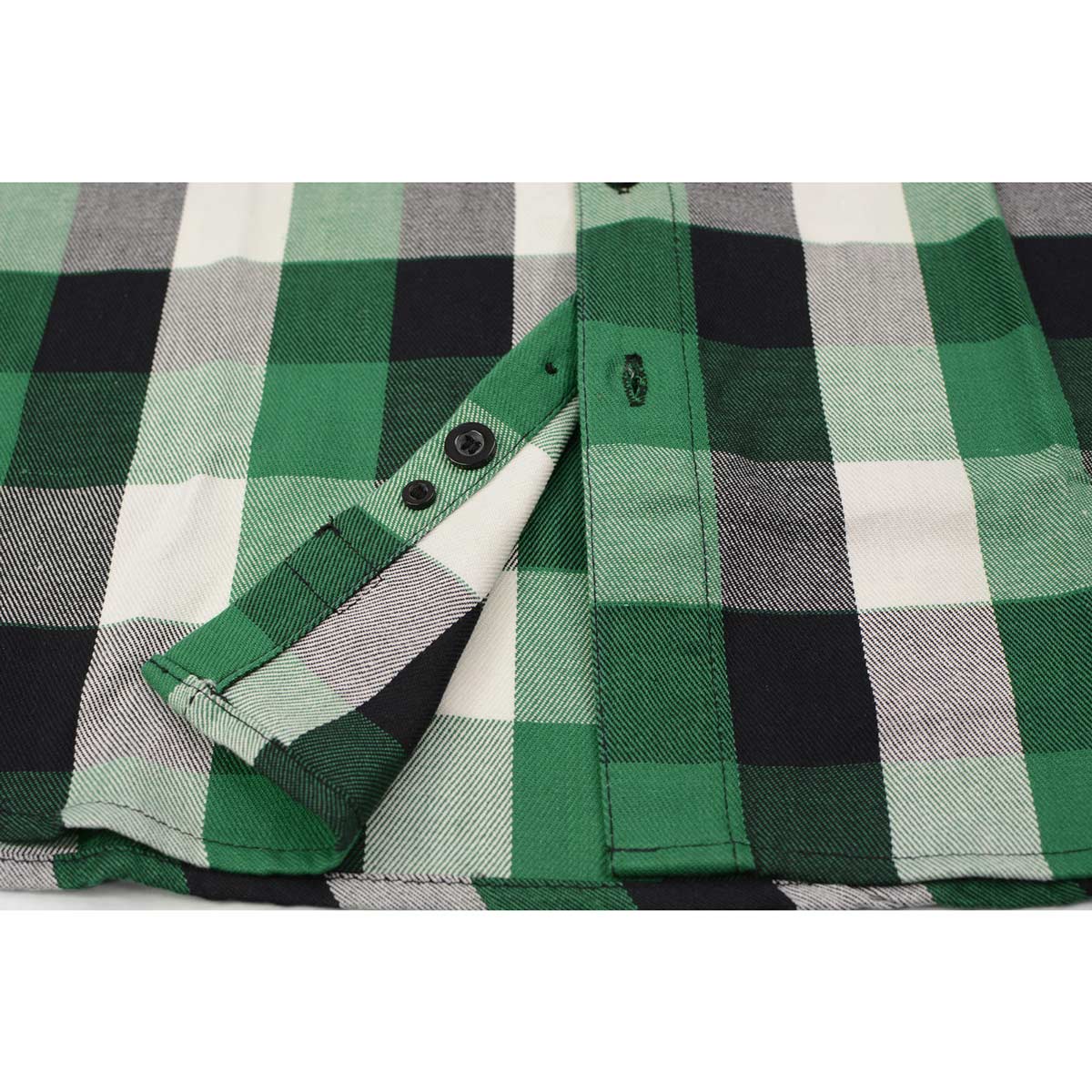 Men's "Enfield" White/Green Cotton Button Down Flannel Shirt - MNG11636 - by Milwaukee Leather