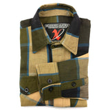 Milwaukee Leather MNG11639 Men's Flannel Plaid Beige with Black and Blue Long Sleeve Cotton Button Down Shirt