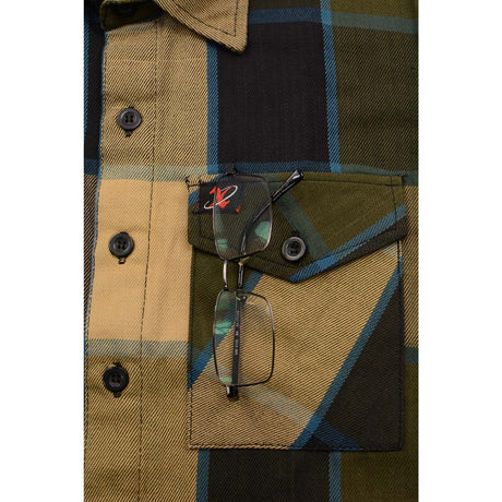 Milwaukee Leather MNG11639 Men's Flannel Plaid Beige with Black and Blue Long Sleeve Cotton Button Down Shirt