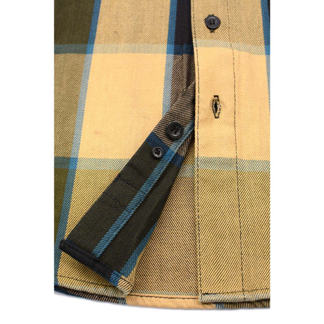 Milwaukee Leather MNG11639 Men's Flannel Plaid Beige with Black and Blue Long Sleeve Cotton Button Down Shirt