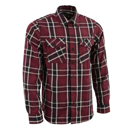 Milwaukee Leather MNG11640 Men's Flannel Plaid Shirt Maroon Black and White Long Sleeve Cotton Button Down Shirt