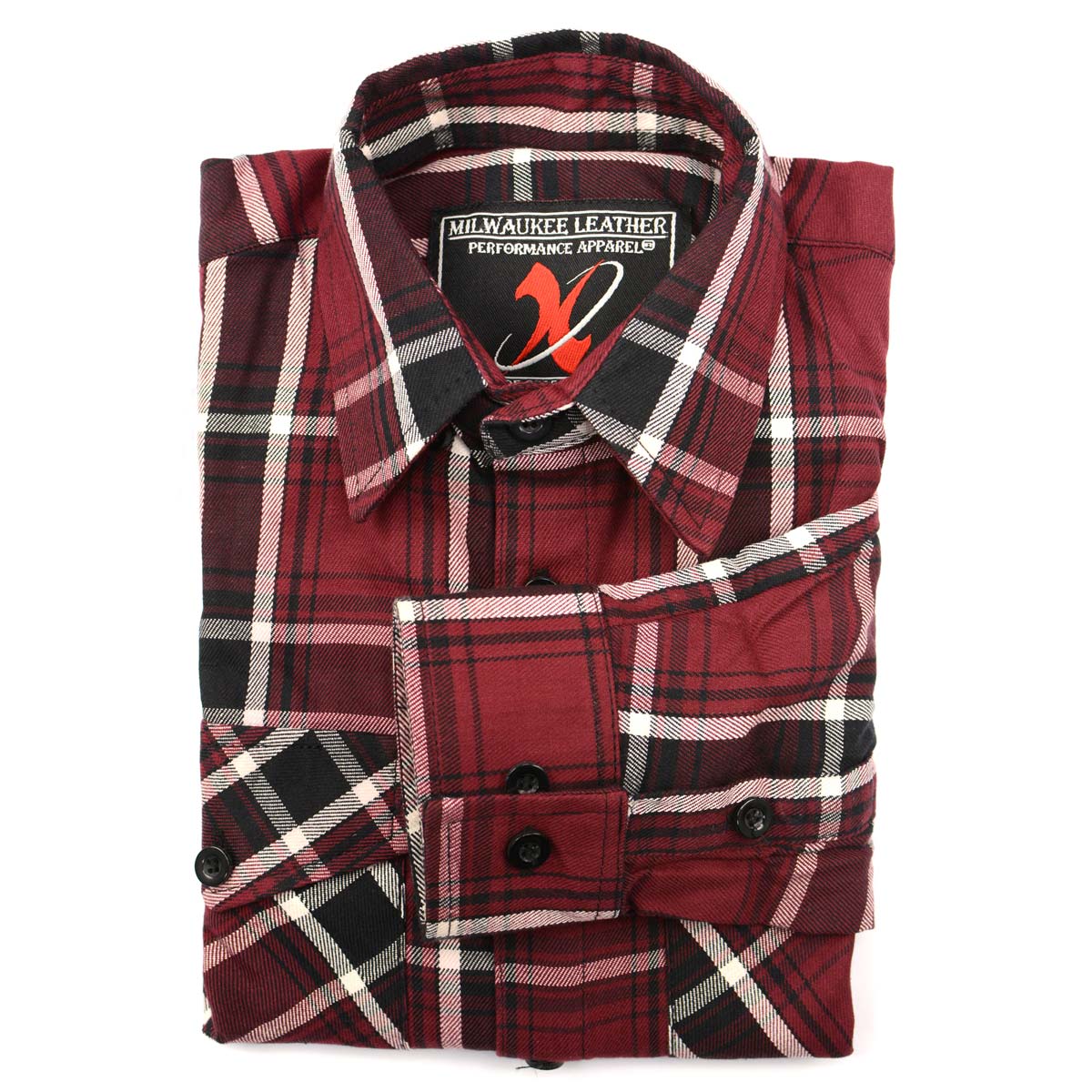 Milwaukee Leather MNG11640 Men's Flannel Plaid Shirt Maroon Black and White Long Sleeve Cotton Button Down Shirt