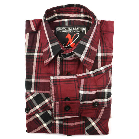Milwaukee Leather MNG11640 Men's Flannel Plaid Shirt Maroon Black and White Long Sleeve Cotton Button Down Shirt