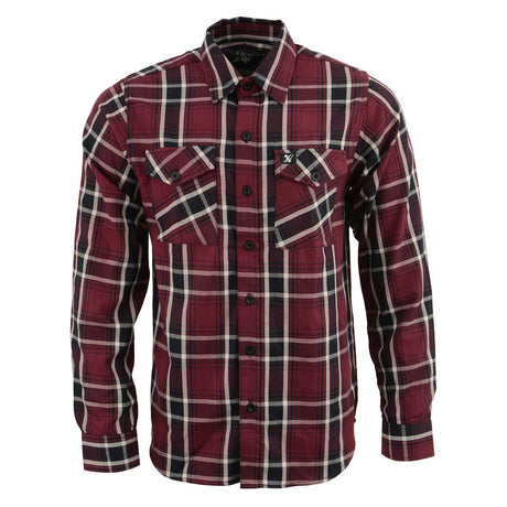 Milwaukee Leather MNG11640 Men's Flannel Plaid Shirt Maroon Black and White Long Sleeve Cotton Button Down Shirt