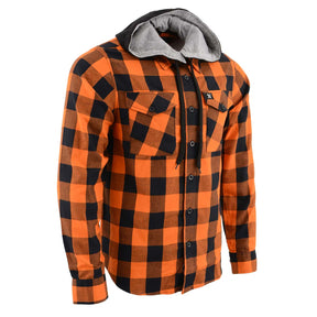 Milwaukee Leather MNG11642 Men's Flannel Plaid Orange and Black Long Sleeve Cotton Button Down Shirt w/ Hoodie