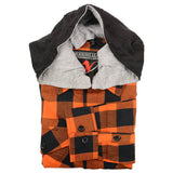 Men's "Saigon" Black/Orange Cotton Button Down Flannel Shirt w/ Hoodie - MNG11642 - by Milwaukee Leather