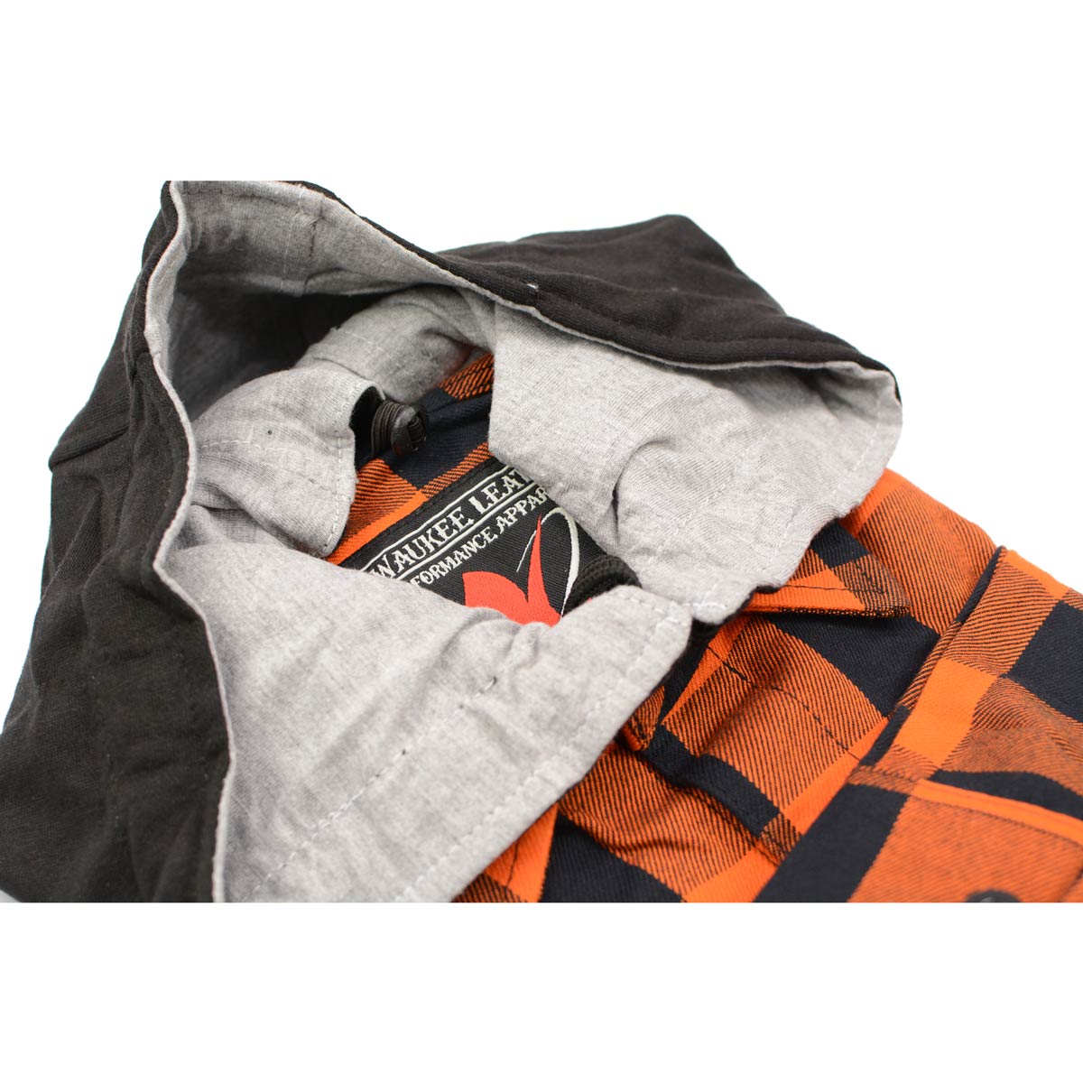 Men's "Saigon" Black/Orange Cotton Button Down Flannel Shirt w/ Hoodie - MNG11642 - by Milwaukee Leather