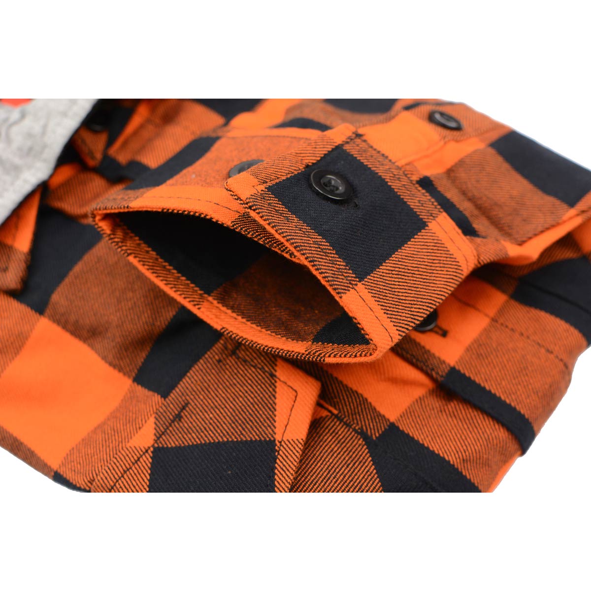 Men's "Saigon" Black/Orange Cotton Button Down Flannel Shirt w/ Hoodie - MNG11642 - by Milwaukee Leather