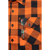 Men's "Saigon" Black/Orange Cotton Button Down Flannel Shirt w/ Hoodie - MNG11642 - by Milwaukee Leather