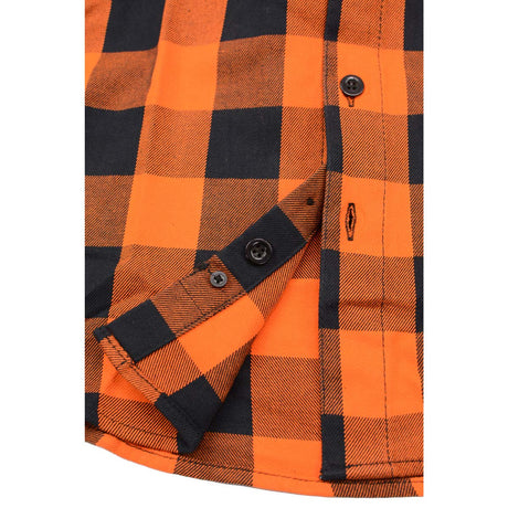 Milwaukee Leather MNG11642 Men's Flannel Plaid Orange and Black Long Sleeve Cotton Button Down Shirt w/ Hoodie