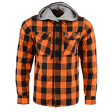Men's "Saigon" Black/Orange Cotton Button Down Flannel Shirt w/ Hoodie - MNG11642 - by Milwaukee Leather