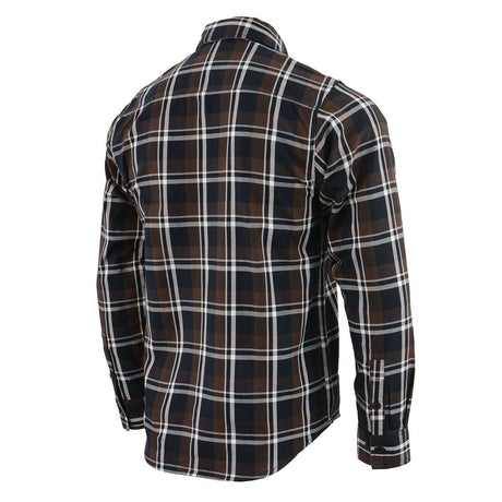 Milwaukee Leather MNG11643 Men's Flannel Plaid Brown Black and White Long Sleeve Cotton Button Down Shirt