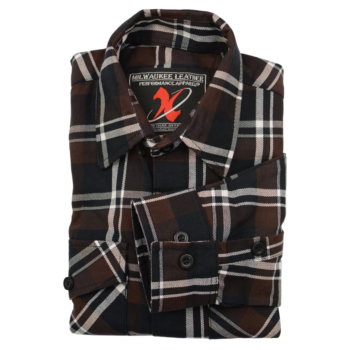 Milwaukee Leather MNG11643 Men's Flannel Plaid Brown Black and White Long Sleeve Cotton Button Down Shirt