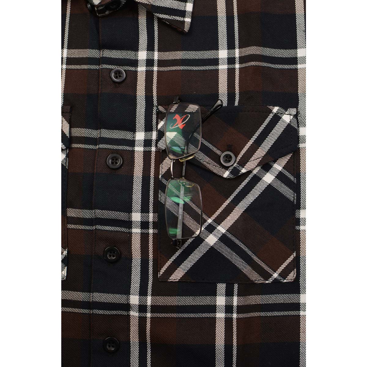 Milwaukee Leather MNG11643 Men's Flannel Plaid Brown Black and White Long Sleeve Cotton Button Down Shirt