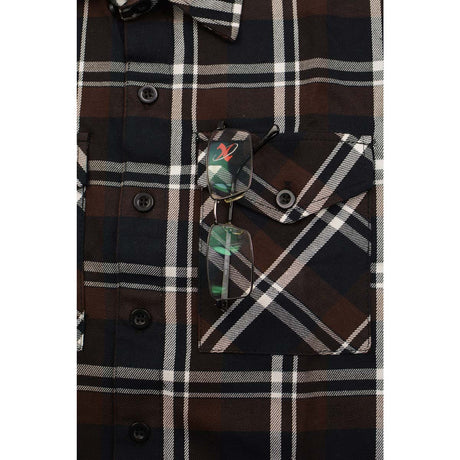 Milwaukee Leather MNG11643 Men's Flannel Plaid Brown Black and White Long Sleeve Cotton Button Down Shirt