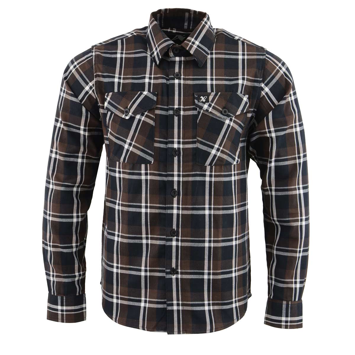 Milwaukee Leather MNG11643 Men's Flannel Plaid Brown Black and White Long Sleeve Cotton Button Down Shirt